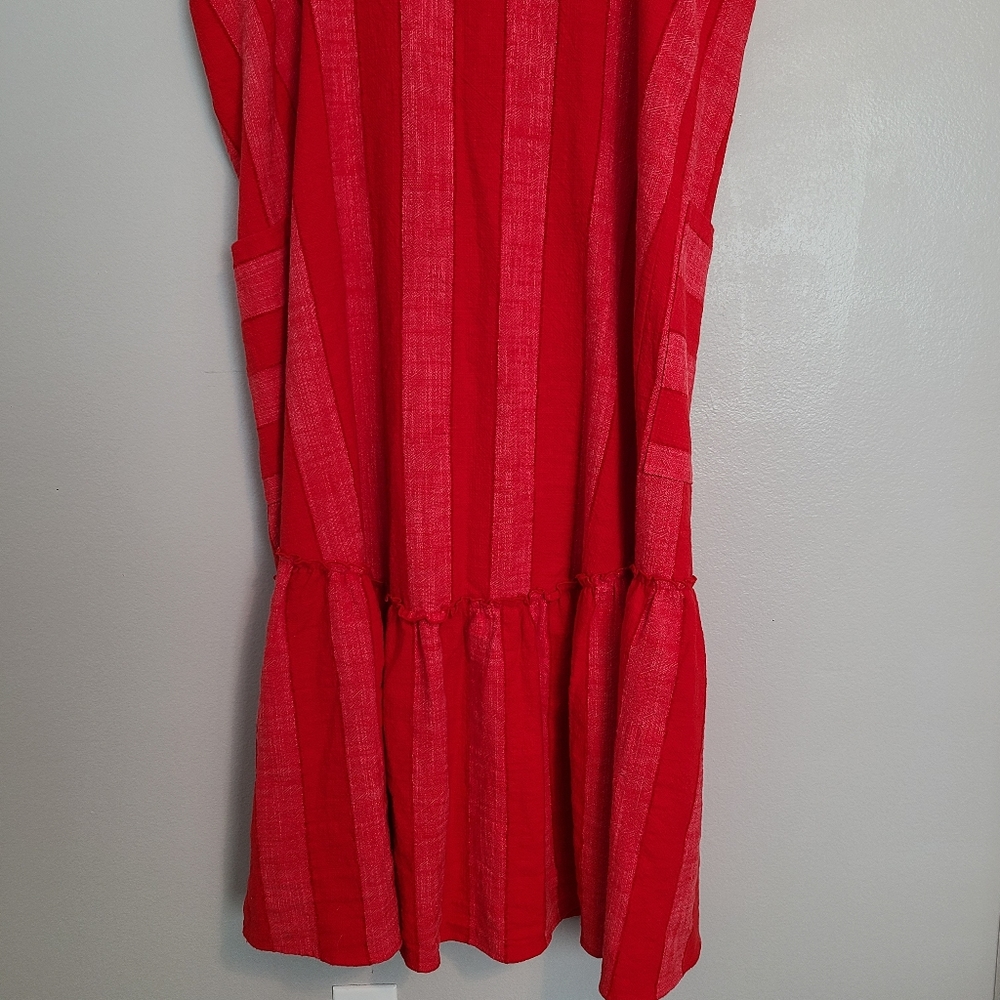 Anthropologie Maeve Red Stripe Tonal Tank Square Neck Midi Dress Patch Pockets - Picture 12 of 16